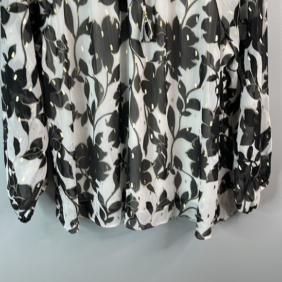 Haver. London NWOT Plisse Floral Top Ruffled Keyhole Tied Neck Long Sleeve 2X - Picture 5 of 13